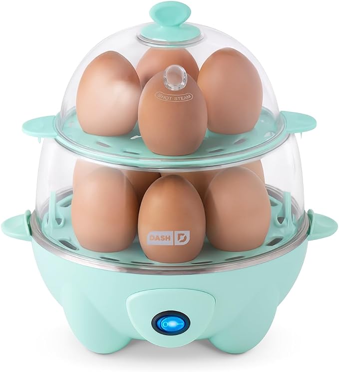 Dash Deluxe Egg Cooker, 12 Hard Boiled Eggs, Aqua | Electric Double Decker Egg Poacher, Steamer & Omelette Maker Machine, Soft or Poached Eggs, Auto Shut-Off, BPA-Free