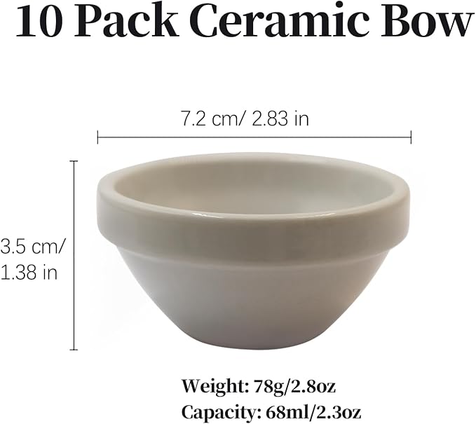 3in 2.5oz Small Ceramic Ramekins Custard Bowls, 10 Pack Mini Soy Dipping Sauce Cups Pinch Bowl, Little Kitchen Condiment Ingredient Prep Salad Dishes, Dishwasher Microwave Freezer Safe