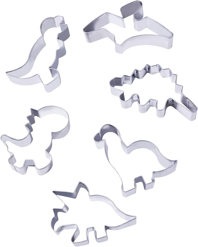 hitsuki Dinosaur Cookie Cutters,Stainless Steel Metal Fun Dino Cookie Cutter for Kids Dinosaur Pancake Molds,6 Pcs