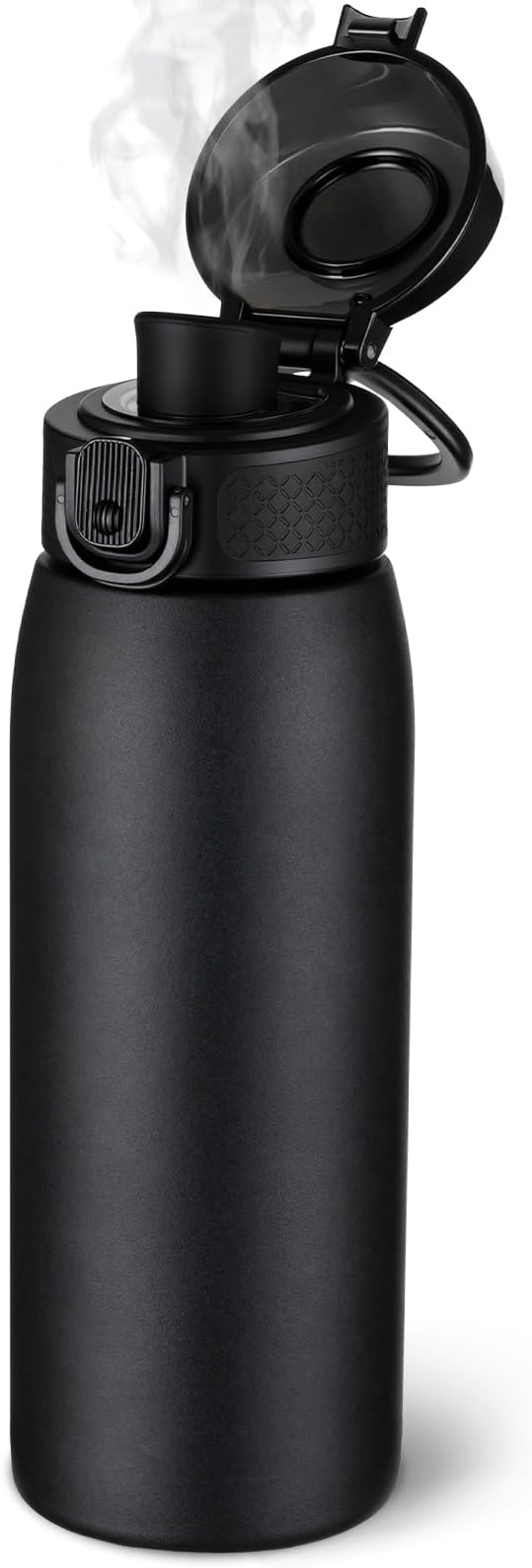 Insulated Water Bottle 18 oz with Dustproof Lid, Carry Handle & Tea Infuser, BPA-Free & Leakproof, Stainless Steel Water Bottles Ideal for Fitness, Hiking, Office & Outdoor Use （Black ）