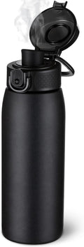 Insulated Water Bottle 18 oz with Dustproof Lid, Carry Handle & Tea Infuser, BPA-Free & Leakproof, Stainless Steel Water Bottles Ideal for Fitness, Hiking, Office & Outdoor Use （Black ）