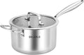 DELARLO Full-body Clad Tri-ply Stainless Steel 3.5 Quart Saucepan with Lid | Stainless Steel Pot Induction Cooking Sauce Pot Pan, Fast and Even Heat, Heavy Duty Saucier Cookware, PFOA&PTFE Free
