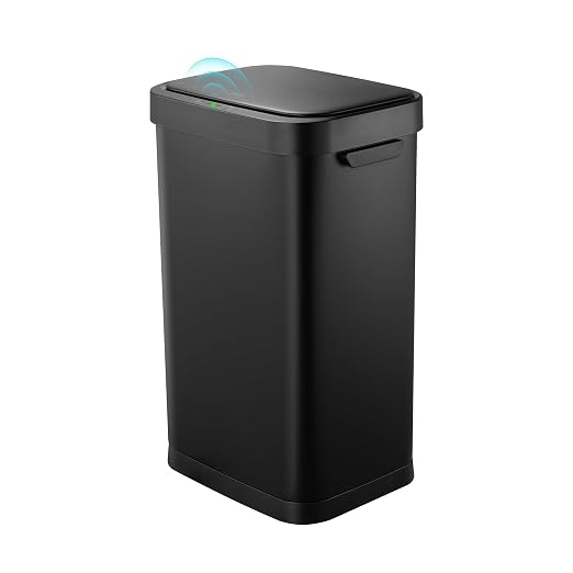 13 Gallon Trash Can, Touchless Stainless Steel Kitchen Bin (Black) | Automatic Motion Sensor Lid | 50L Fits 13 Gal Tall Kitchen Bags | Anti-Fingerprint Brushed Finish | For Home Office