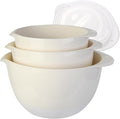 3 Small Plastic Mixing Bowls with Pour Spout,Lids and TPR Non-Slip Bottom,Nesting Batter Bowl Set for Kitchen Prep,Baking,Storage,BPA Free,Easy to Grip,1.5Qt,2Qt,3Qt,White