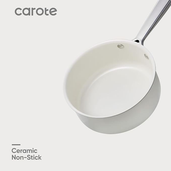 CAROTE 1.5Qt & 3Qt Stainless Steel Saucepan Set, Ceramic Pot Sets Non-Stick Non-Toxic Kitchen Cookware, Small Cooking Pots with Lids, Oven Safe, Induction Sauce Pan, Even Heating