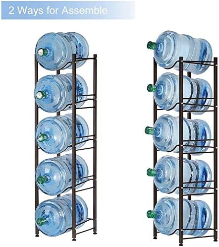 SEHERTIWY 5 Gallon Water Jug Holder Water Bottle Storage Rack, 5 tier water cooler jug rack, 5 gallon water jug stand, 5 Gallon Water Bottle Holder(5 Tier, Dark Brown) | 5-Tier Dark Brown,Heavy-Duty Steel,Rustproof,Easy Assembly,Floor Protection,Save S...