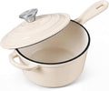 Onader 2QT Saucepan with Lid, Enameled Cast Iron Sauce Pan Pot, Small Dutch Oven Cooking Kitchen Pot, Nonstick & Heavy Duty – Cream White