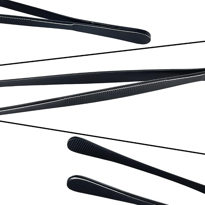 2 Pcs 12-Inch Cooking Tweezers Tongs,Extra-Long Stainless Steel Kitchen Tweezer Tongs - Black