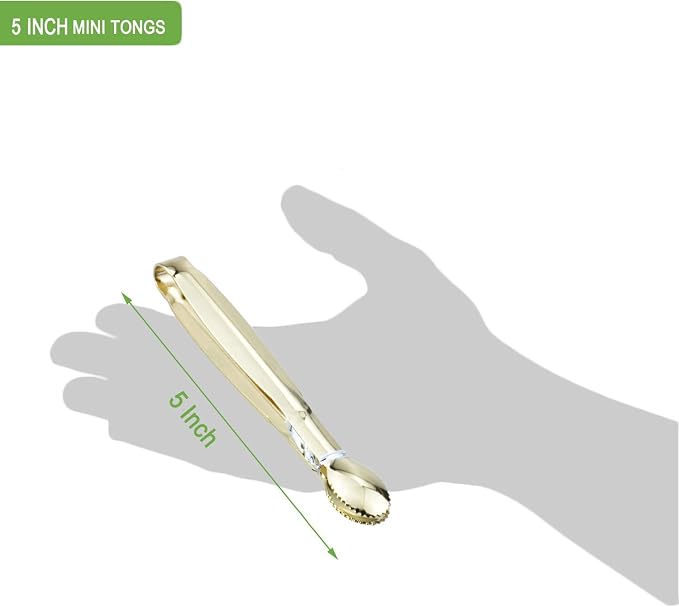 HINMAY Mini Serving Tongs 5 Inches Appetizer Tongs, Set of 4 (Gold)