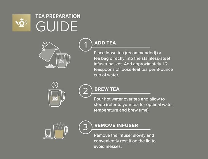 Teabloom Elegant Stainless Steel Loose Leaf Tea Infuser with Lid & Drip Tray – Extra Fine Mesh Basket for Mugs, Cups & Small Teapots – Food Grade Materials, Dishwasher Safe