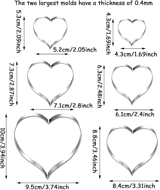MrCookie Heart Cookie Cutters Set, 6pc Stainless Steel
