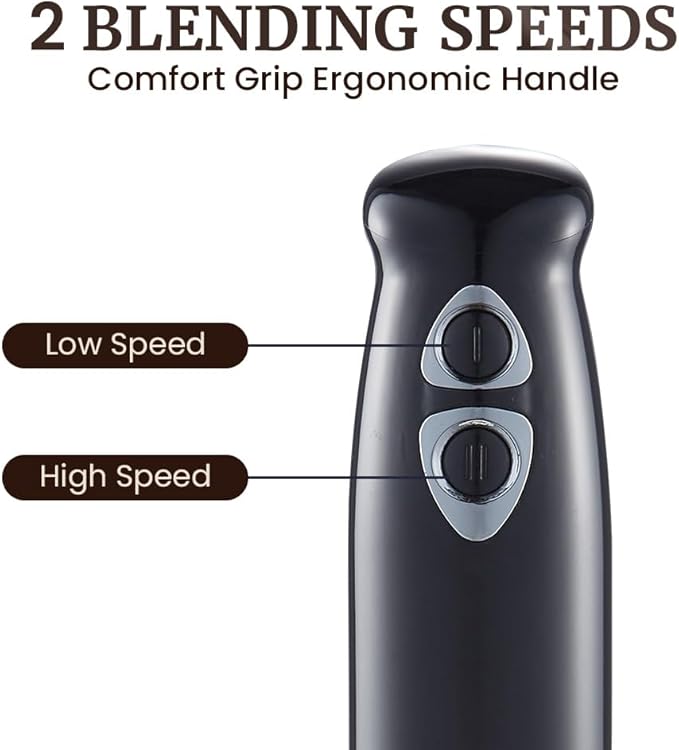 Elite Gourmet EHB1015 Immersion Hand Blender, 500W, 2-Speed, Black | Stainless steel blades, detachable wand stick mixer - great for smoothies, baby food, and soup