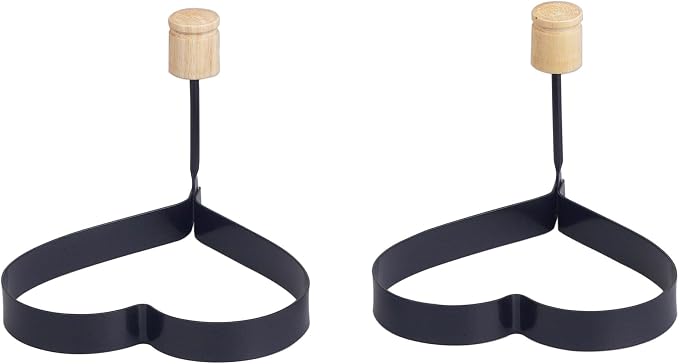 HIC Kitchen Non-Stick Egg and Pancake Cooking Rings, Heart Shaped, Non-Stick Carbon Steel; PFOA and BPA Free, Set of 2
