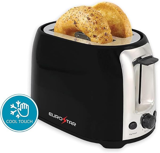 EUROSTAR ET750B 2-Slice Cool Touch Wide-Slot Toaster, Black