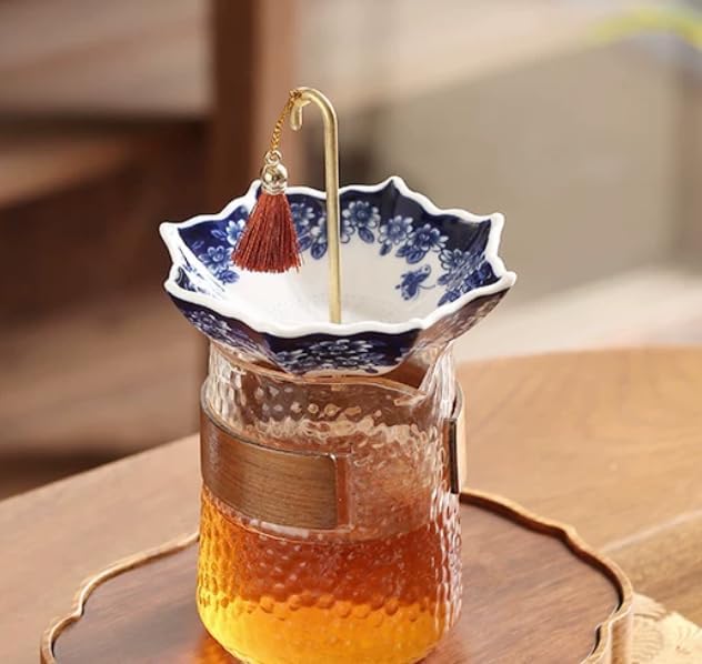 Umbrella Tea Strainer,Blue and White Porcelain Umbrella Shape Ceramic Tea Strainer,Tea Infuser for Loose Leaf Tea,Filter with Rotating Design for Coffee Brewing,Tea Accessories