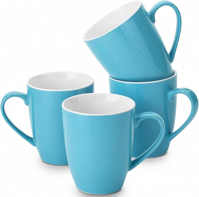 BTaT- Porcelain Coffee Mugs Set, 16 Ounces, 4 Pack, Turquoise Ceramic Coffee Mugs with Handle, Restaurant Cups for Mocha, Tea, Cappuccino, Cocoa, Cereal, Mug Gift Set, Dishwasher and Microwave Safe