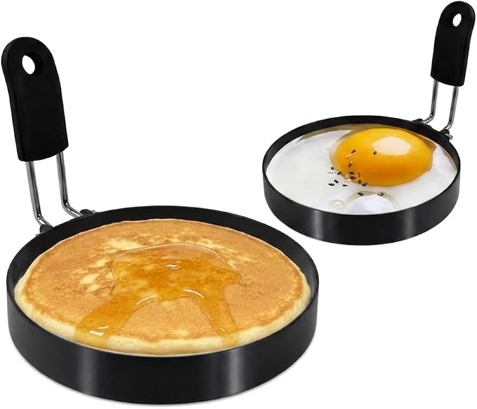 2-Pack 3.5'' + 6'' Egg Rings Set with Silicone Handle, Stainless Steel Egg Cooking Rings，Nonstick，For Frying Eggs and English Muffins Pancake, Egg Mold Shaper For Breakfast