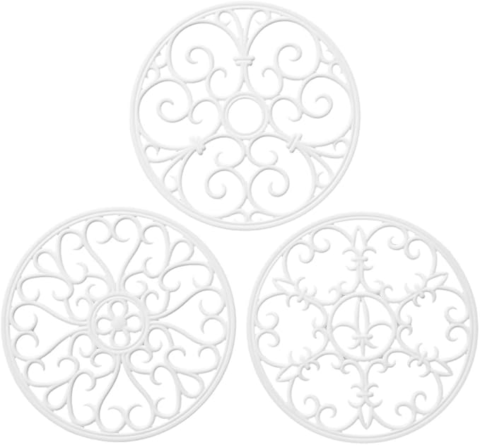 Silicone Trivet Mat - Non-Slip & Heat Resistant Kitchen Pads for Countertops & Table - Trivets for Hot Dishes & Cookware - Pot Holder for Pots & Pans - White, Set of 3
