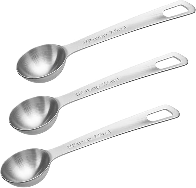 3 Pcs 7.5ml/ 1/2 Tbsp Short Handle Scoops – Stainless Steel Measuring Spoons for Baking, Liquid Ingredients & Tea, Soup & Kitchen Cooking