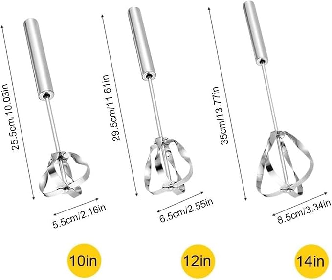 Stainless Steel Semi-Automatic Whisk Wider Hand Push Rotary Whisk Versatile Hand Push Mixer Stirrer Tool Rotary Egg Beater for Cooking, Blending, Mixing, Stirring, Whipping (10in)