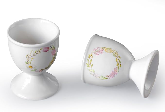 Cinf Ceramic Egg Cup Set, 2 Pack, Floral Boiled Egg Holders for Breakfast | Set of 2 ceramic egg cups, elegant floral design, stable base, easy to clean, ideal for boiled eggs and breakfast serving