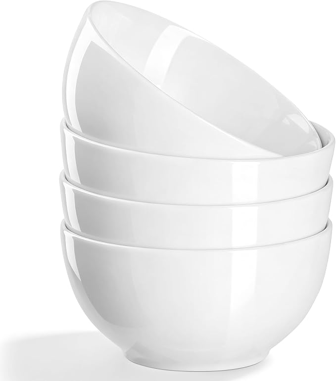 Small Bowls Set, White, 10 oz Porcelain Bowls of 4 | Ceramic, For Kitchen Dessert Rice Side Dish Snack Soup Fruits Cereal Ice Cream, Microwave Dishwasher Freezer Oven Safe