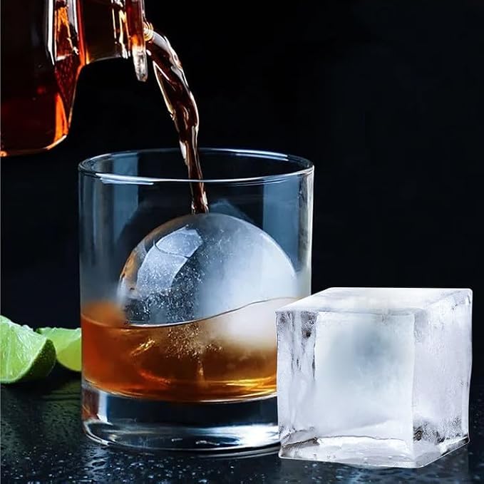 ROTTAY Ice Cube Trays (Set of 4), Sphere Ice Ball Maker with Lid & Large Square Ice Cube Maker for Whiskey, Cocktails and Homemade, Keep Drinks Chilled | Perfect for Whiskey, Cocktails, Bourbon, and Homemade Drinks, Creating Slow-Melting Ice That Keeps...