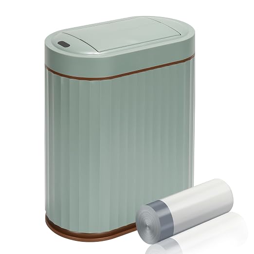 ELPHECO Motion Sensor Bathroom Trash Can with Lid 2 Gal Automatic Trash Can | Butterfly Lid, Room Decor Bathroom Accessories, Motion Sensor Wastebasket Garbage Can, Kitchen Living Room Office, Sage Green
