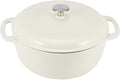 Amazon Basics Enameled Cast Iron Dutch Oven Pot with Lid, Round, Dual Handles, Heavy-Duty, Oven Safe for Stews, Roasting, Baking, 7.3-Quart, White