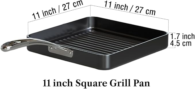 Cooks Standard 11-Inch Square Nonstick Grill Pan for Stovetop | Hard Anodized Grilling Pan for Indoor & Outdoor, Ribbed Surface, Stay-cool handle, Oven Safe, Black