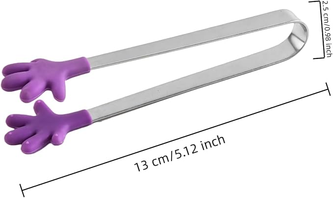 4PCS Silicone Mini Tongs, 5 Inch Colourful Small Hand Shape Metal Food Tongs, Kitchen Tool for Serving Food, Ice Cube, Fruits, Sugar, Barbecue, Desserts，Great for Party, Buffet