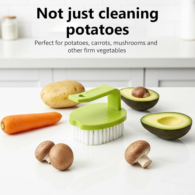 3Pcs Vegetable Scrubber Brush, Vegetable Brush with Stiff Bristles Veggie Cleaner Brush for Fruits, Potatoes, Carrots & More with 3 Hooks Easy Storage