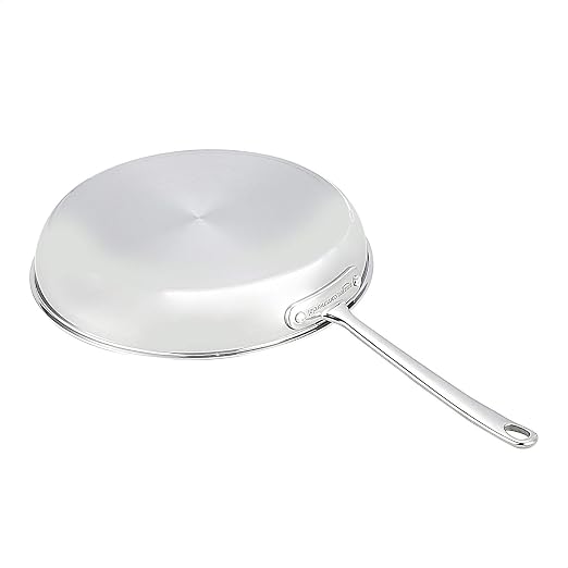 Amazon Basics Tri-Ply Stainless Steel Fry Pan, 12 inch, Silver, Evenly Distributes Heat, Sturdy Handle