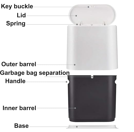 Sooyee 10 Liter Rectangular Plastic Trash Can, Black | 2.4 Gallon, Press Type Lid, For Bathroom, Powder Room, Bedroom, Kitchen, Craft Room, Office