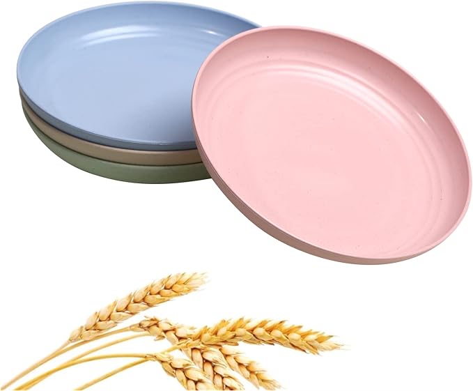 CAMBUY Wheat Straw Plates 8 Pack 10 Inch Extra Large Plate Set | Unbreakable Lightweight Reusable Dishwasher & Microwave Safe Daily Use Dinner Dishes for Kitchen Outdoor Camping
