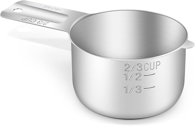 1PCS 2/3CUP(160ml, 5.3oz) Measuring Cup, 18/8 Stainless Steel Measure Scoop | High Precision, Food-Grade 304 SS, ‌Rust-Free, Dishwasher-Safe, Easy-Read Markings, Multi-Purpose, Sturdy & Durable