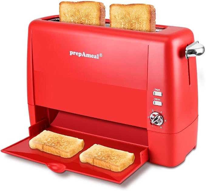 Long Slot Toaster 2 Slice Wide Slot Bread & Bagel Toaster (Red) | 1400W Slim Toaster, Red Toaster for for Waffles, Puff Pastry, Removable Crumb Tray, 6 Shade Settings, Bagel / Cancel