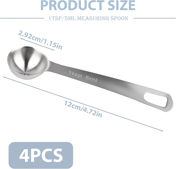 4 Pcs Measuring Spoons 1Tsp 5ml 1/3 Tbsp Stainless Steel Teaspoon Tablespoon Set Small Metal Table Spoons for Cooking Baking Tea Soup Dry and Liquid Ingredients Kitchen