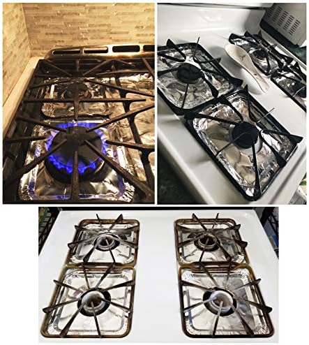 100 Pack Aluminum Foil Square Stove Burner Covers Disposable Heavy Thick Quality Bib Liners Drip Pans Gas Range Top Protectors 8.5”