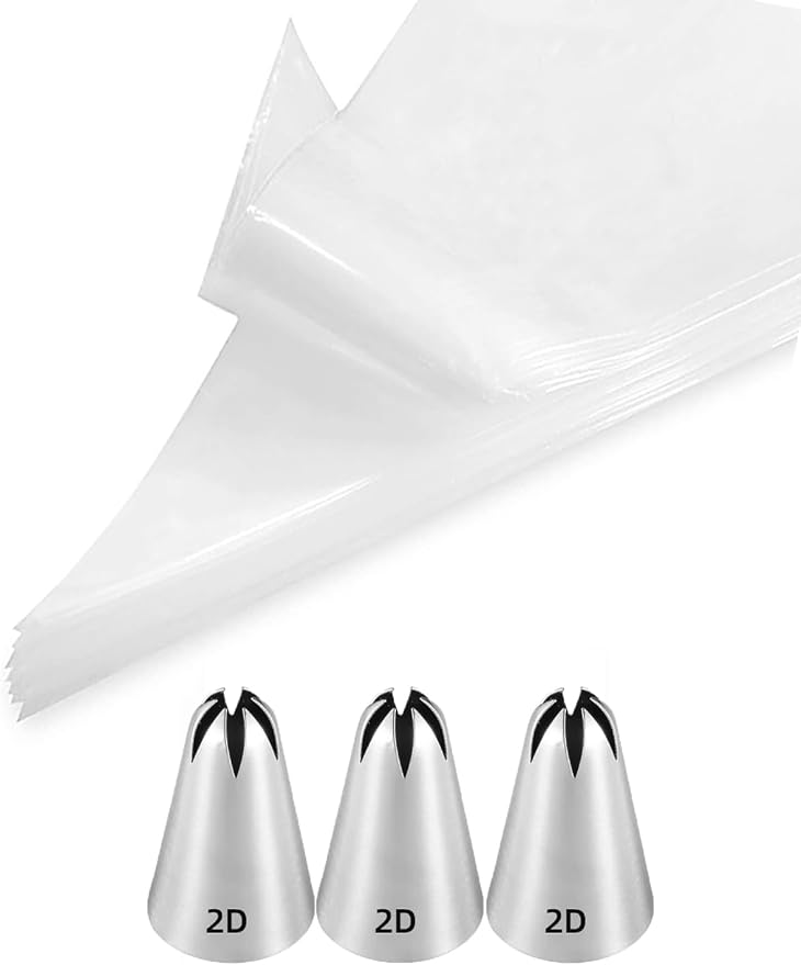 2D Piping Tip and Bags Set, Closed Star Tips for Cake Decorating