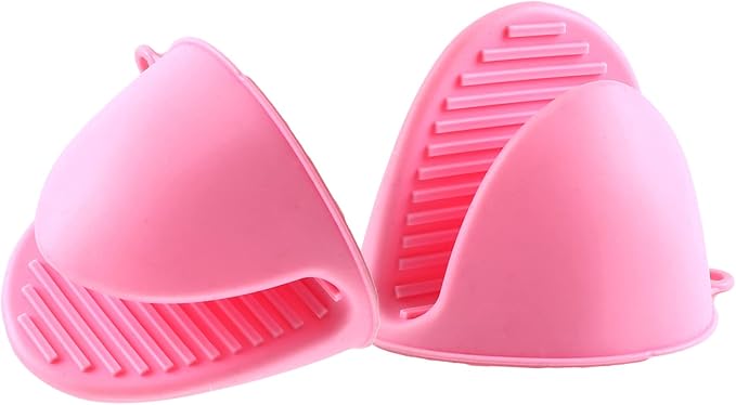 2 Pairs Mini Oven Gloves Silicone Oven Mitts Yellow and Pink | Silicone Heat Resistant Cooking Pinch Mitts Potholder for Kitchen Cooking & Baking