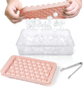 Ice Cube Tray with Lid and Bin, 0.8" Round Ice Trays for Freezer | 2 Pink Ice Cube Trays with Ice Box & Tong, 0.8" Round Ice Balls for Iced Coffee & Juice, Easy Twist Release, For Gatherings