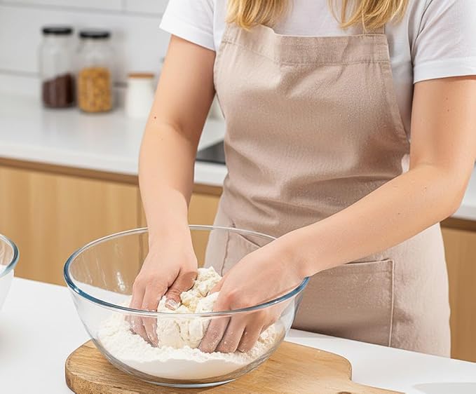Large Glass Bowl for Sourdough Bread Making 6 QT Glass Mixing Bowl with Lid and Walnut Wood-Look Solid Bakelite Handle Clear Sourdough Bread Proofing Bowl with Cover Ideal for Baking