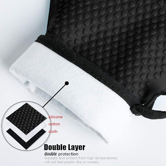 Silicone Oven Mitts Gloves - Heat Resistant, Non-Slip for BBQ, Grilling | 450°F Double-Layer｜Waterproof Kitchen Cooking Barbecue Mittens ｜5 Finger Hot Mitt for Baking, Smoker& Cast Iron(Small)