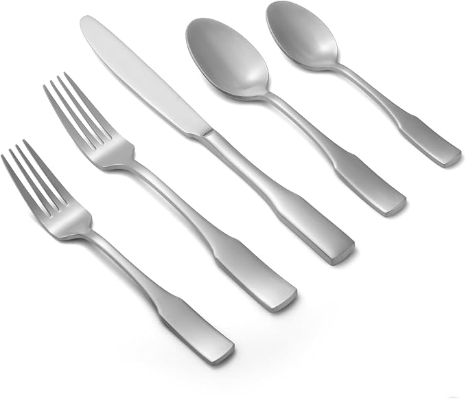 Alata Kate Satin 40-Piece Silverware Set,Service for 8,Stainless Steel Flatware Set,Matte Satin Polished Cutlery Set,Dishwasher Safe