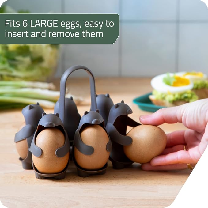 PELEG DESIGN Eggbears 3-in-1 Cook, Store and Serve Egg Holder, Bear-Shaped Boiled Egg Cooker for Making Soft or Hard Boiled Eggs, Eggies, Holds 6 Eggs for Easy Cooking and Fridge Storage