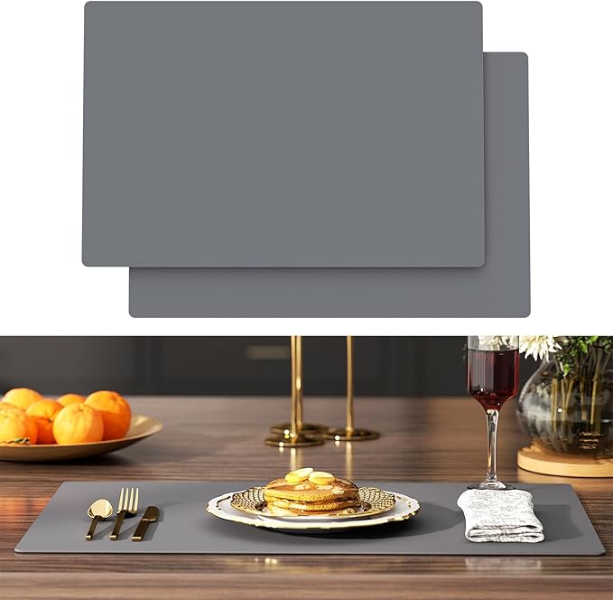 2-Pack Silicone Counter Mats 24”x16”, Grey | 1.5mm thick silicone counter protector, heat resistant & non-slip. Works for air fryer, hot pots, pans and coffee maker.