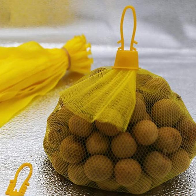 100pcs Seafood Boiling Bags, Plastic Reusable Mesh Produce Bags, Crawfish Bags Boiling Bags, Mesh Onion Bags, Fruit and Vegetable Produce Bag (24inch and Loop-Style Closures white)