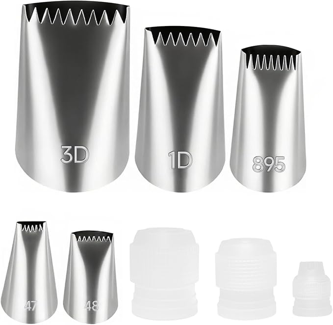 8 Pcs Basketweave Piping Tips Set with Couplers, 304 Stainless Steel Flower Piping Tips for Cake Decorating, Cupcakes, Cookies, Frosting, Pastry, Desserts and Baking (3D/1D/895/48/47)