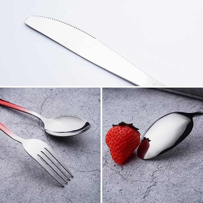Travel Utensils Set with Case Reusable Portable Cutlery Set Stainless Steel 8pcs Including Dinner Knife Fork Spoon Chopsticks straws (Gradient Red) | Dishwasher Including Dinner Knife Fork Spoon Chopsticks Straws Travel Fork Spoon Knife for Work, Campi...